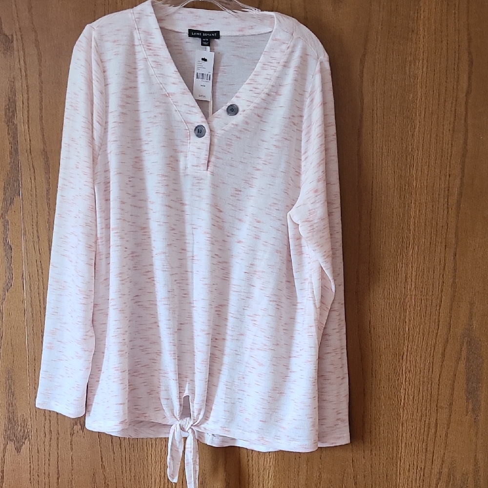Lane Bryant Soft, Light Weight Hacci Fabric, Long Sleeve Top With Front Tie